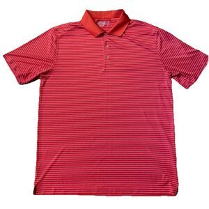 Nike Tour Performance Polo Shirt Men Large Orange White Striped‎ Dri-Fit